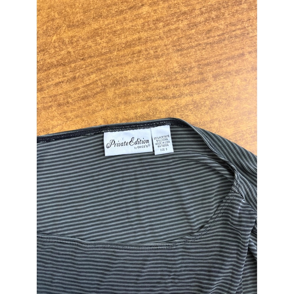 Chicos Private Edition Striped Sleeveless Boat Neck Top Olive Green Black Size 3 - Picture 4 of 6